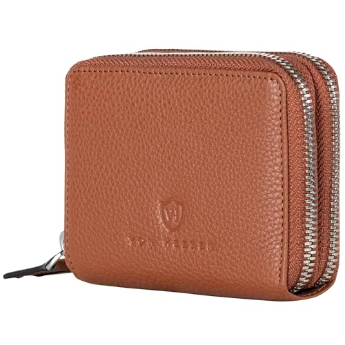 VON HEESEN Leder Geldbörse für Damen & Herren (2 Hauptfächer, Cognac Braun) von VON HEESEN