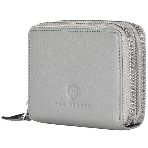 VON HEESEN Leder Geldbörse mit RFID-Blocker - Portemonnaie für Damen & Herren aus echtem Leder - Wallet mit Münzfach - Geldbeutel für Frauen und Männer in Grau von VON HEESEN
