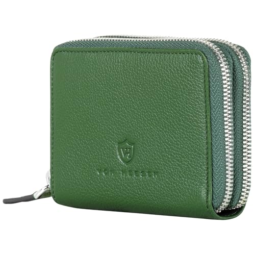 VON HEESEN Leder Geldbörse mit RFID-Blocker - Portemonnaie für Damen & Herren aus echtem Leder - Wallet mit Münzfach - Geldbeutel für Frauen und Männer in Grün von VON HEESEN