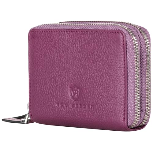 VON HEESEN Leder Geldbörse für Damen & Herren (2 Hauptfächer, Pink) von VON HEESEN