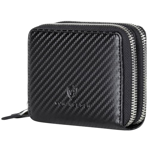 VON HEESEN Leder Geldbörse mit RFID-Blocker - Portemonnaie für Damen & Herren aus echtem Leder - Wallet mit Münzfach - Geldbeutel für Frauen und Männer in Carbon Schwarz von VON HEESEN
