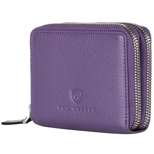 VON HEESEN Leder Geldbörse für Damen & Herren (2 Hauptfächer, Violet) von VON HEESEN