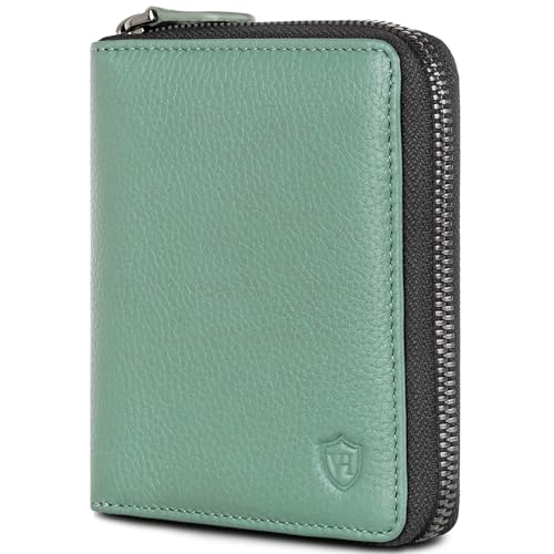 VON HEESEN Leder Geldbörse mit RFID-Schutz - Portemonnaie für Herren & Damen aus echtem Leder - Wallet mit Münzfach - Geldbeutel für Männer und Frauen in Türkis (Silver Pine) von VON HEESEN
