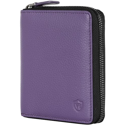 VON HEESEN Leder Geldbörse für Damen & Herren (1 Hauptfach, Violet) von VON HEESEN