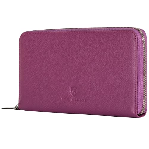 VON HEESEN Leder Geldbörse mit RFID-Schutz - Portemonnaie für Damen & Herren aus echtem Leder - Wallet mit Münzfach - Geldbeutel für Frauen und Männer in Pink von VON HEESEN