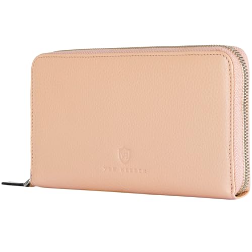 VON HEESEN Leder Geldbörse mit RFID-Schutz - Portemonnaie für Damen & Herren aus echtem Leder - Wallet mit Münzfach - Geldbeutel für Frauen und Männer in Rose von VON HEESEN