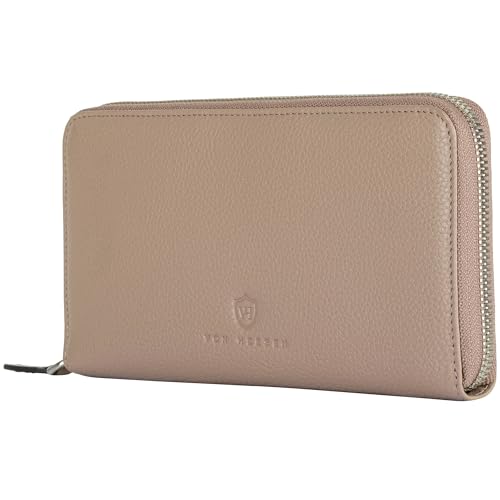VON HEESEN Leder Geldbörse mit RFID-Schutz - Portemonnaie für Damen & Herren aus echtem Leder - Wallet mit Münzfach - Geldbeutel für Frauen und Männer in Taupe von VON HEESEN