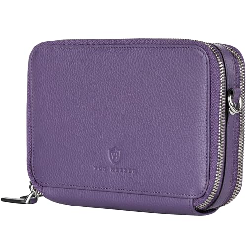 VON HEESEN Leder Geldbörse für Damen & Herren mit 2 Hauptfächer zum Umhängen (Violet) von VON HEESEN