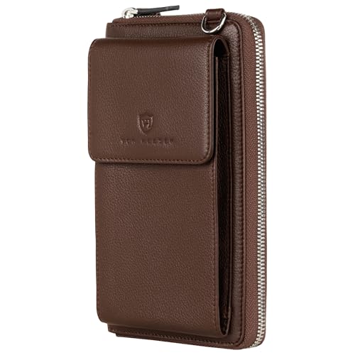 VON HEESEN Leder Handy-Geldbörse mit RFID-Schutz - Handytasche mit Portemonnaie für Damen & Herren aus echtem Leder - Wallet mit Münzfach - Geldbeutel für Frauen und Männer in Braun von VON HEESEN