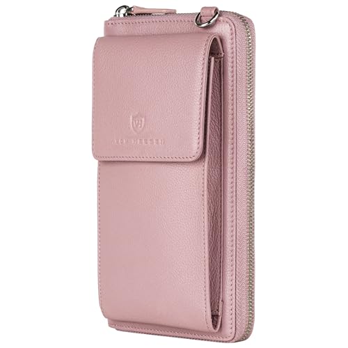 VON HEESEN Leder Handy-Geldbörse mit RFID-Schutz - Handytasche mit Portemonnaie für Damen & Herren aus echtem Leder - Wallet mit Münzfach - Geldbeutel für Frauen und Männer in Lavendel von VON HEESEN