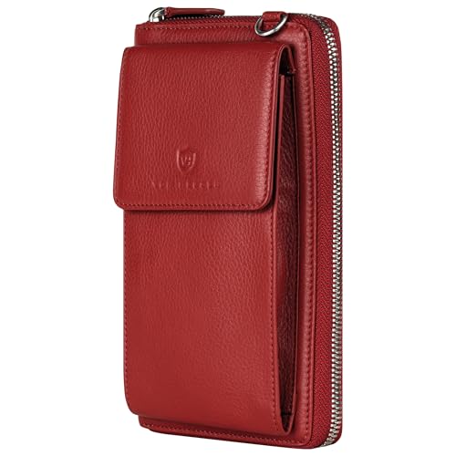 VON HEESEN Leder Handy-Geldbörse mit RFID-Schutz - Handytasche mit Portemonnaie für Damen & Herren aus echtem Leder - Wallet mit Münzfach - Geldbeutel für Frauen und Männer in Rot von VON HEESEN