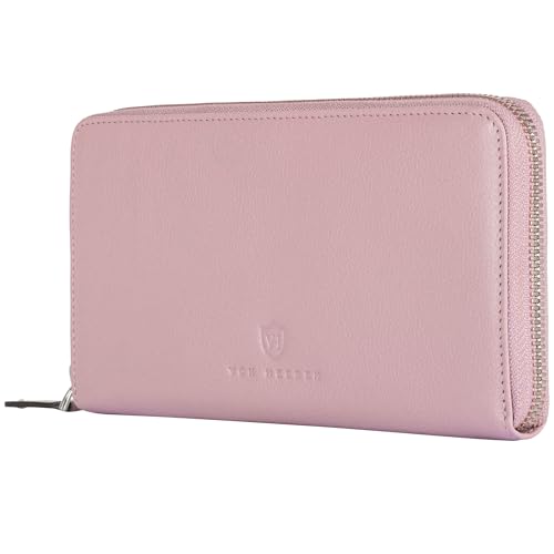 VON HEESEN Leder Geldbörse mit RFID-Schutz - Portemonnaie für Damen & Herren aus echtem Leder - Wallet mit Münzfach - Geldbeutel für Frauen und Männer in Lavendel von VON HEESEN