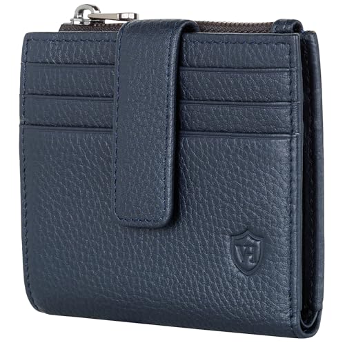 VON HEESEN Leder Kartenetui Geldbörse mit RFID-Schutz - Portemonnaie für Herren & Damen aus echtem Leder - Kartenhalter mit Münzfach - Geldbeutel für Männer und Frauen in Blau von VON HEESEN