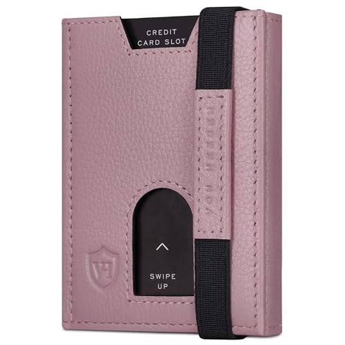 VON HEESEN Leder Slim Wallet - Geldbeutel mit RFID Schutz - Mini Geldbörse für Herren und Damen - Kartenetui Echtleder Karten Portemonnaie klein - Kreditkartenetui Lavendel von VON HEESEN