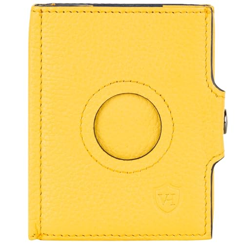 VON HEESEN Airtag Slim Wallet mit Münzfach & RFID-Schutz - Airtag Portmonee Herren klein aus echtem Leder - Mini Geldbörse - Kreditkartenetui Kartenetui - Portemonnaie Geldbeutel Gelb von VON HEESEN
