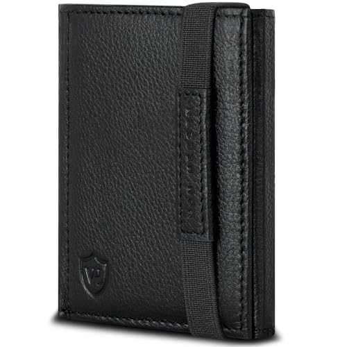 VON HEESEN Slim Wallet mit RFID Schutz - Geldbörse Herren klein - Mini Geldbeutel Damen Portmonee - Kartenetui Echtleder Karten Portemonnaie - Leder Kreditkartenetui Schwarz von VON HEESEN