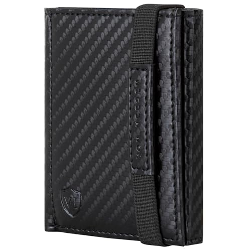 VON HEESEN Slim Wallet mit Münzfach & RFID-Schutz - Mini Geldbörse Herren & Damen - Kartenetui Kreditkartenetui - Portmonee Geldbeutel Portemonnaie klein Carbon-Schwarz von VON HEESEN