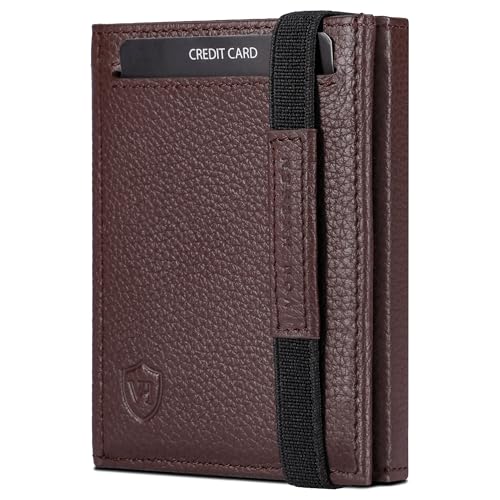 VON HEESEN Slim Wallet mit XL Münzfach & RFID-Schutz - Leder Geldbeutel - Mini Geldbörse für Herren und Damen - Kartenetui Echtleder Karten Portemonnaie klein - Kreditkartenetui Braun von VON HEESEN