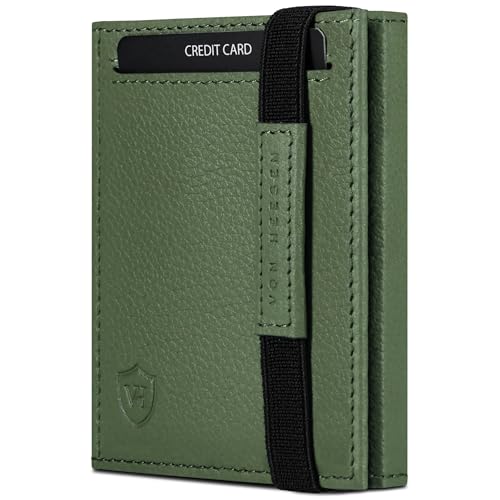 VON HEESEN Slim Wallet mit Münzfach & RFID Schutz - Leder Geldbörse Herren klein - Mini Geldbeutel Damen Portmonee - Kartenetui Echtleder Karten Portemonnaie - Kreditkartenetui Grün von VON HEESEN