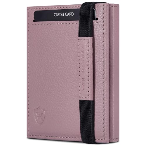 VON HEESEN Slim Wallet mit Münzfach & RFID Schutz - Leder Geldbörse Herren klein - Mini Geldbeutel Damen Portmonee - Kartenetui Echtleder Karten Portemonnaie - Kreditkartenetui Lavendel von VON HEESEN