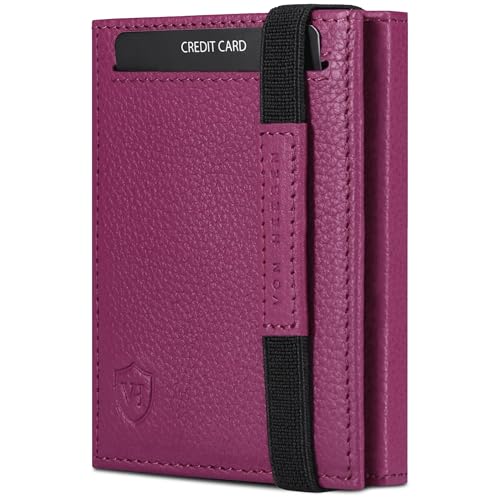 VON HEESEN Slim Wallet mit Münzfach & RFID Schutz - Leder Geldbörse Herren klein - Mini Geldbeutel Damen Portmonee - Kartenetui Echtleder Karten Portemonnaie - Kreditkartenetui Pink von VON HEESEN
