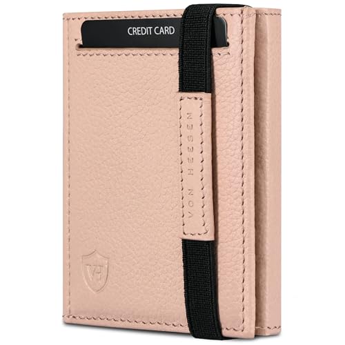 VON HEESEN Slim Wallet mit RFID Schutz - Geldbörse Herren klein - Mini Geldbeutel Damen Portmonee - Kartenetui Echtleder Karten Portemonnaie - Leder Kreditkartenetui Rose von VON HEESEN