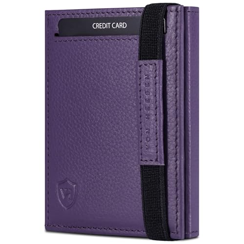 VON HEESEN Slim Wallet mit RFID Schutz - Geldbörse Herren klein - Mini Geldbeutel Damen Portmonee - Kartenetui Echtleder Karten Portemonnaie - Leder Kreditkartenetui Violet von VON HEESEN