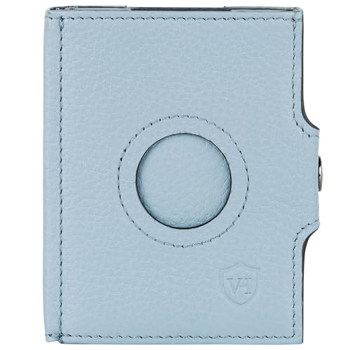 VON HEESEN Airtag Slim Wallet mit RFID-Schutz - Airtag Portmonee Herren klein aus echtem Leder - Mini Geldbörse - Kreditkartenetui Kartenetui - Portemonnaie Geldbeutel Hellblau von VON HEESEN