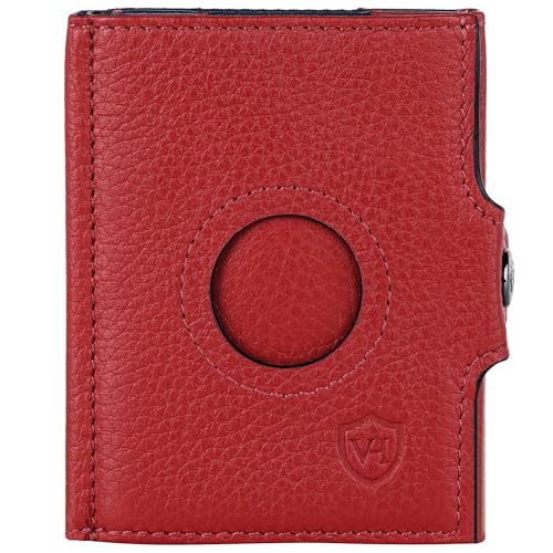 VON HEESEN Airtag Slim Wallet mit RFID-Schutz - Airtag Portmonee Herren klein aus echtem Leder - Mini Geldbörse - Kreditkartenetui Kartenetui - Portemonnaie Geldbeutel Rot von VON HEESEN