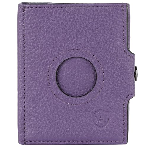 VON HEESEN Airtag Slim Wallet mit Münzfach & RFID-Schutz - Airtag Portmonee Herren klein aus echtem Leder - Mini Geldbörse - Kreditkartenetui Kartenetui - Portemonnaie Geldbeutel Violet von VON HEESEN