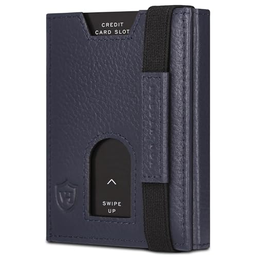 VON HEESEN Slim Wallet mit Münzfach & RFID-Schutz - Leder Geldbeutel - Mini Geldbörse für Herren und Damen - Kartenetui Echtleder Karten Portemonnaie klein - Kreditkartenetui Blau von VON HEESEN