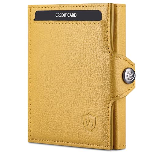 VON HEESEN Slim Wallet mit Münzfach & RFID-Schutz - Mini Geldbörse Herren & Damen - Kartenetui Geldklammer Kreditkartenetui - Portmonee Geldbeutel Portemonnaie klein (Gelb) von VON HEESEN