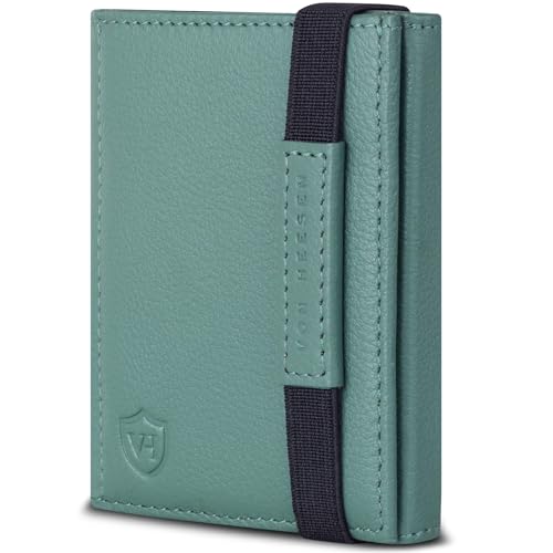 VON HEESEN Slim Wallet mit Münzfach & RFID-Schutz - Mini Geldbörse Herren & Damen - Kartenetui Kreditkartenetui - Portmonee Geldbeutel Portemonnaie klein Silver-Pine von VON HEESEN