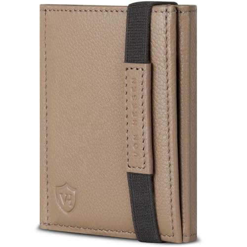 VON HEESEN Slim Wallet mit Münzfach & RFID-Schutz - Mini Geldbörse Herren & Damen - Kartenetui Kreditkartenetui - Portmonee Geldbeutel Portemonnaie klein Taupe von VON HEESEN
