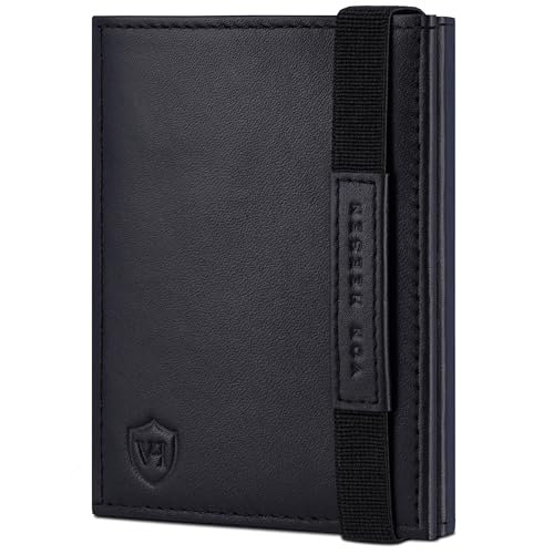 VON HEESEN Slim Wallet mit RFID Schutz - Geldbörse Herren klein - Mini Geldbeutel Damen Portmonee - Kartenetui Echtleder Karten Portemonnaie - Leder Kreditkartenetui (Schwarz Glatt) von VON HEESEN