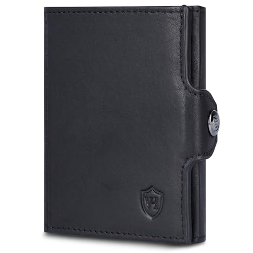 VON HEESEN Slim Wallet mit RFID Schutz - Geldbörse Herren klein - Mini Geldbeutel Damen Portmonee - Kartenetui Echtleder Karten Portemonnaie - Leder Kreditkartenetui (Schwarz Waxy) von VON HEESEN