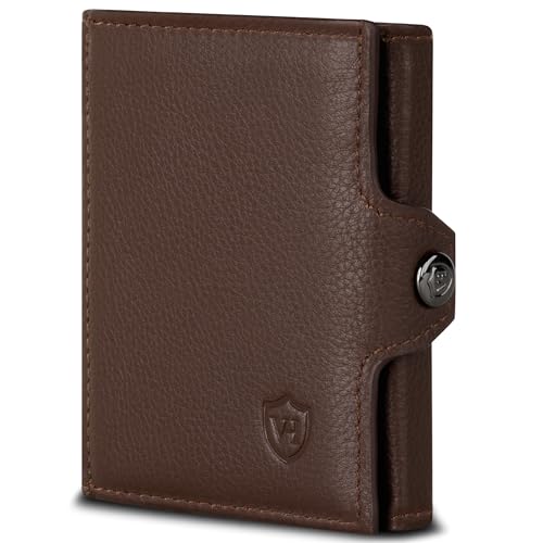 VON HEESEN Slim Wallet mit RFID Schutz - Geldbörse Herren klein - Mini Geldbeutel Damen Portmonee - Kartenetui Echtleder Karten Portemonnaie - Leder Kreditkartenetui Braun von VON HEESEN