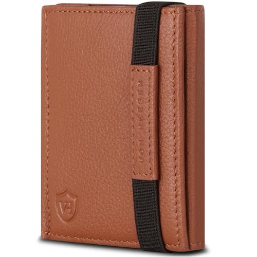VON HEESEN Slim Wallet mit RFID Schutz - Geldbörse Herren klein - Mini Geldbeutel Damen Portmonee - Kartenetui Echtleder Karten Portemonnaie - Leder Kreditkartenetui Cognac-Braun von VON HEESEN