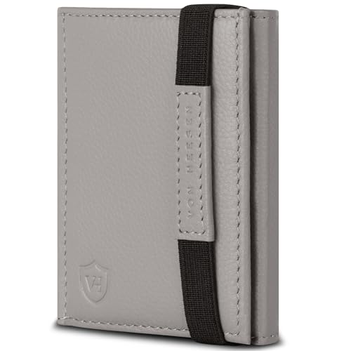 VON HEESEN Slim Wallet mit RFID Schutz - Geldbörse Herren klein - Mini Geldbeutel Damen Portmonee - Kartenetui Echtleder Karten Portemonnaie - Leder Kreditkartenetui Grau von VON HEESEN