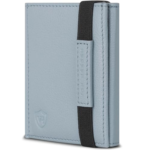 VON HEESEN Slim Wallet mit RFID Schutz - Geldbörse Herren klein - Mini Geldbeutel Damen Portmonee - Kartenetui Echtleder Karten Portemonnaie - Leder Kreditkartenetui Hellblau von VON HEESEN
