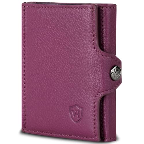 VON HEESEN Slim Wallet mit RFID Schutz - Geldbörse Herren klein - Mini Geldbeutel Damen Portmonee - Kartenetui Echtleder Karten Portemonnaie - Leder Kreditkartenetui Pink von VON HEESEN
