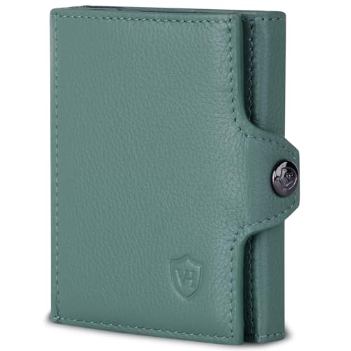 VON HEESEN Slim Wallet mit RFID Schutz - Geldbörse Herren klein - Mini Geldbeutel Damen Portmonee - Kartenetui Echtleder Karten Portemonnaie - Leder Kreditkartenetui Silver-Pine von VON HEESEN