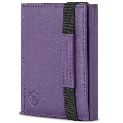 VON HEESEN Slim Wallet mit RFID Schutz - Geldbörse Herren klein - Mini Geldbeutel Damen Portmonee - Kartenetui Echtleder Karten Portemonnaie - Leder Kreditkartenetui Violet von VON HEESEN