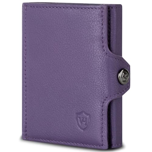 VON HEESEN Slim Wallet mit RFID Schutz - Geldbörse Herren klein - Mini Geldbeutel Damen Portmonee - Kartenetui Echtleder Karten Portemonnaie - Leder Kreditkartenetui Violet von VON HEESEN