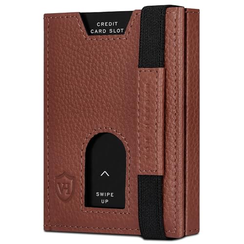 VON HEESEN Slim Wallet mit XL Münzfach & RFID-Schutz - Leder Geldbeutel - Mini Geldbörse für Herren und Damen - Kartenetui Echtleder Karten Portemonnaie klein - Kreditkartenetui Cognac-Braun von VON HEESEN