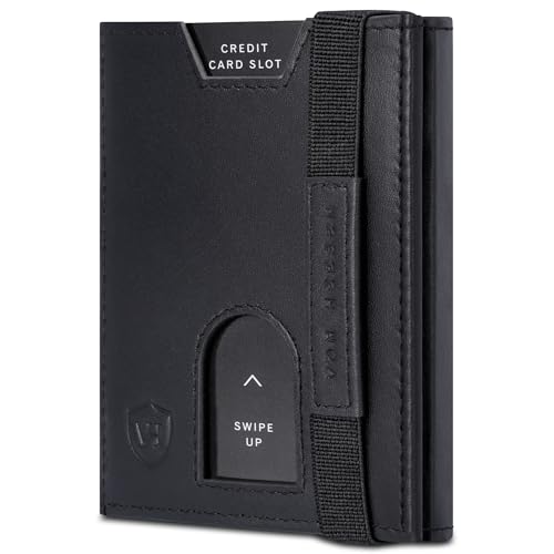 VON HEESEN Slim Wallet mit XL Münzfach & RFID-Schutz - Leder Geldbeutel - Mini Geldbörse für Herren und Damen - Kartenetui Echtleder Karten Portemonnaie klein - Kreditkartenetui Schwarz (Glatt) von VON HEESEN