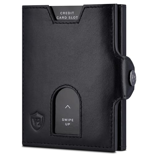 VON HEESEN Slim Wallet mit XL Münzfach & RFID Schutz - Leder Geldbörse Herren klein - Mini Geldbeutel Damen Portmonee - Kartenetui Echtleder Karten Portemonnaie - Kreditkartenetui Schwarz Glatt von VON HEESEN