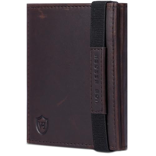 VON HEESEN Slim Wallet mit XL Münzfach & RFID-Schutz - Mini Geldbörse Herren & Damen - Kartenetui Kreditkartenetui - Portmonee Geldbeutel Portemonnaie klein (Braun Waxy) von VON HEESEN