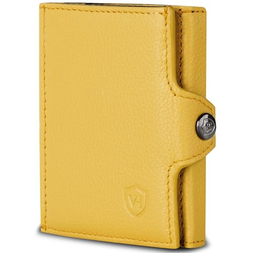 VON HEESEN Slim Wallet mit XL Münzfach & RFID-Schutz - Mini Geldbörse Herren & Damen - Kartenetui Kreditkartenetui - Portmonee Geldbeutel Portemonnaie klein Gelb von VON HEESEN