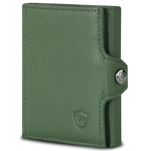 VON HEESEN Slim Wallet mit XL Münzfach & RFID-Schutz - Mini Geldbörse Herren & Damen - Kartenetui Kreditkartenetui - Portmonee Geldbeutel Portemonnaie klein Grün von VON HEESEN